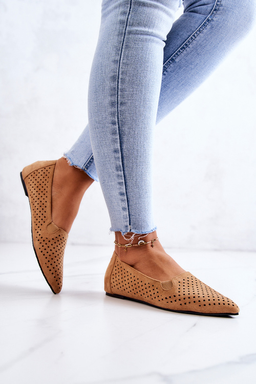 Women's openwork ballerinas Slip-on Camel Rosario