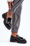 Loafers With Fringes Lacquered Shoes Black Velenase