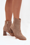 Women's Suede Heeled Ankle Boots With Zip Beige Zelita