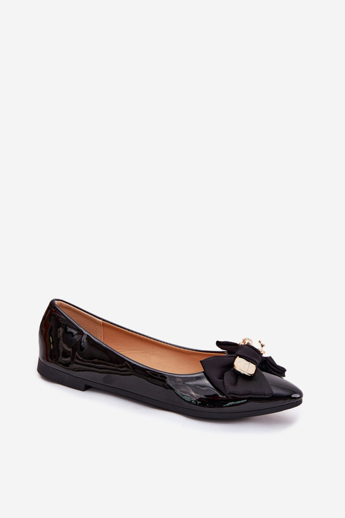 Glossy ballerinas with bow and gold brooch black Rivona