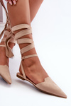 Lace-up Ballerina Flats in Beige Faux Suede with Pointed Toes Ellesara