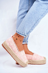 Women's Lace Espadrilles Pink Platform Desante