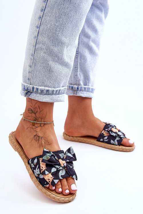 Women's Slippers With A Fabric Bow Black Blossom