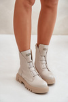 Fleece Lined Women's Worker Boots with Zip Eco Leather Light Beige Mailyra