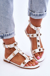 Women's Leather Sandals With Large Studs White Mishigan