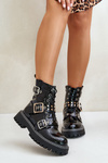 Lacquered Worker Boots With Buckles Black Serizia