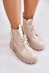 Lacquered Women’s Work Boots Insulated With Inscriptions Beige Zinfreya