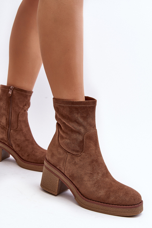 Women's Ankle Boots with Chunky Heel Brown Argastis