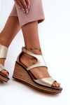 Women's Leather Wedge Sandals Maciejka 06657-25 Gold