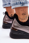 Buty Sportowe Damskie Wsuwane Koturn Czarno-Srebrne Farro 21PB35-4000