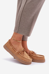 Women's Moccasins on Flat Sole Camel Timannie