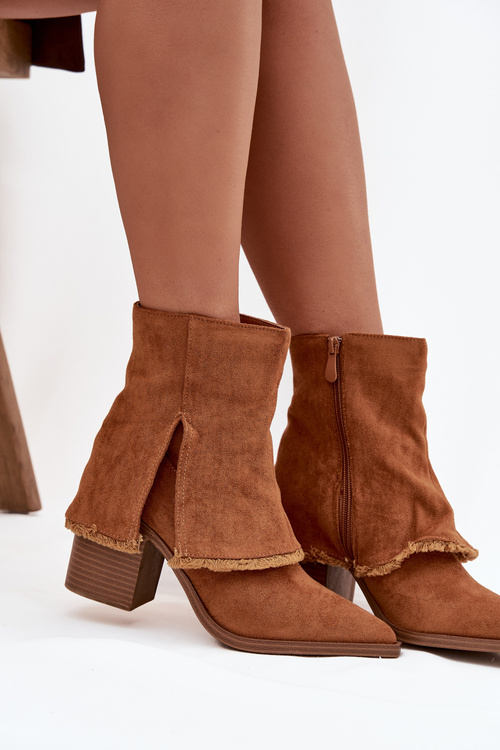 Women's ankle boots on heel with rolled shaft Camel Idalia