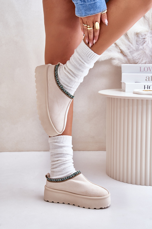 Women's Slippers On Platform With Embroidery Light Beige Neroma