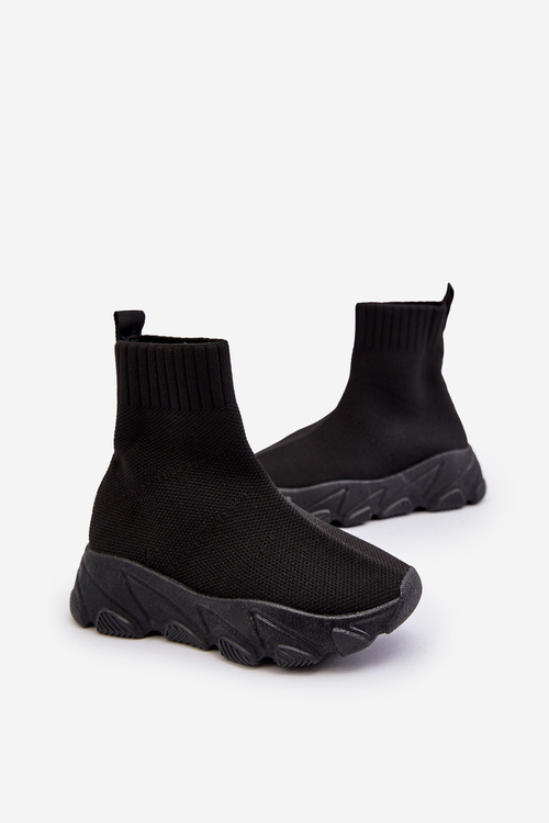 Buty Sportowe Dziecięce Ze Skarpetą Czarne Zaelin 818-2B