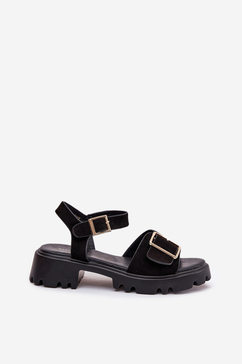Eco Suede Sandals Women's With Buckle Black Gofielle