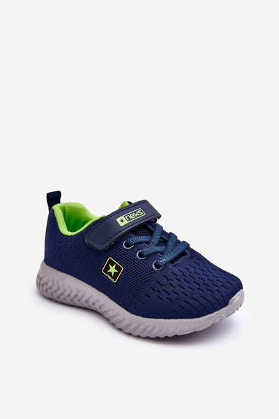 Buty Sportowe Dziecięce Na Rzep Granatowo-Zielone Brego 22DZ23-4843