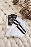 Youth Cotton Sports Socks With Stripes White