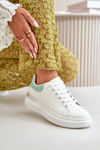 Low Women's Sneakers On Platform Made Of Eco Leather White-Green Nevelena