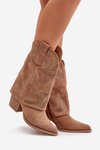 Embellished Cowboy Ankle Boots Mid Calf Heeled S.Barski HY42-153 Camel