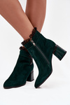 Suede Leather Women's Ankle Boots On Heel With Decoration Lined D&A MR52-127 Bottle Green