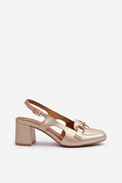 Sandały Damskie Skóra Naturalna Obcas Słupek Złote Maciejka 06419-25