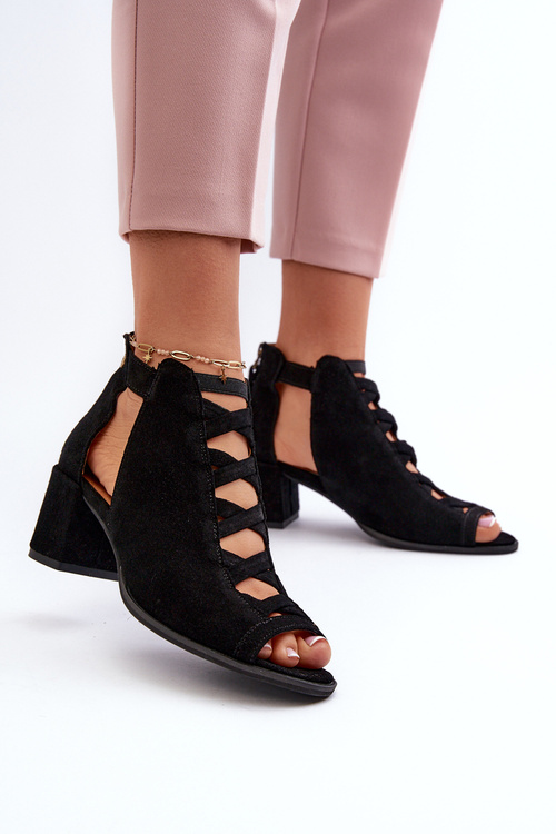 Women's Suede High Heel Sandals by Maciejka 06456-01 Black