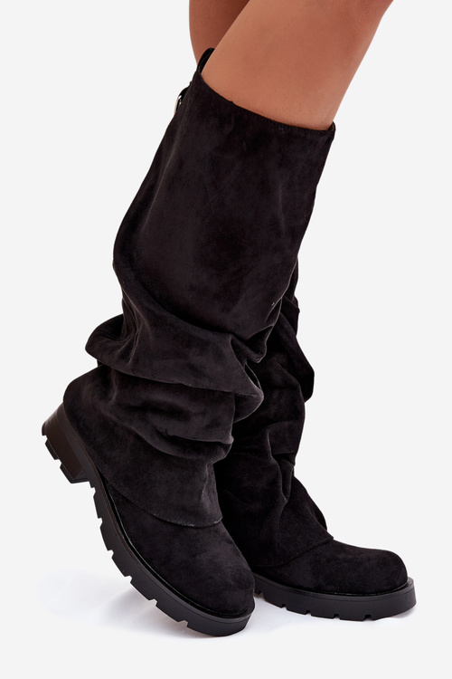 Women Ankle Boots Insulated Slip On With Wrinkled Shaft Black Ilvessa