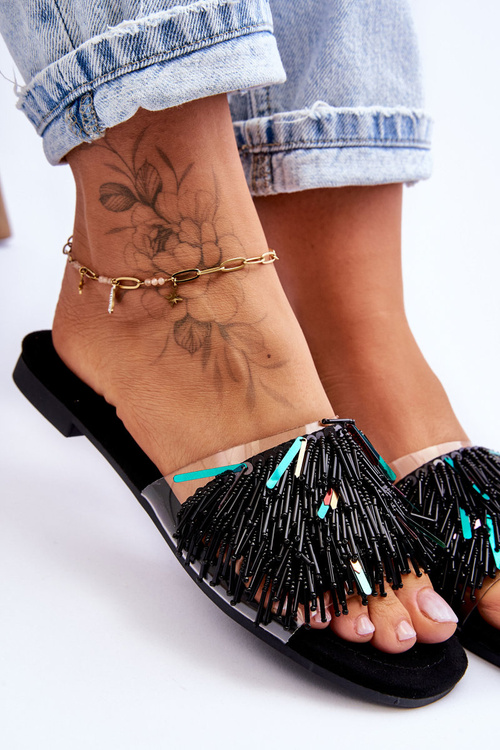 Women's Slippers With Fashionable Decorations S.Barski KV-576-4 Black