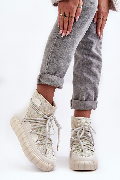 Śniegowce Ocieplane Zdobione Dżetami Beżowe Goe MM2N4081