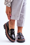 Lacquered Women's Loafers On The Platform With Decoration Black Jonett