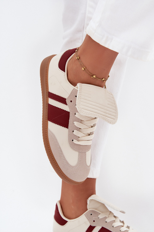 Damskie Niskie Sneakersy Z Wywiniętym Językiem Bordowe Ardira