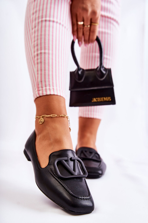 Leather Loafers Brogues With Ornament Black Hermosa