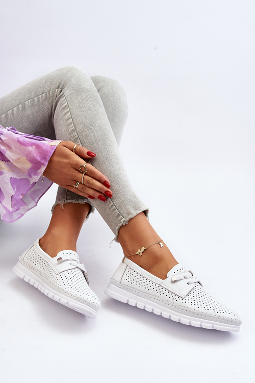 White Women's Leather Cut-out Shoes Darnissa