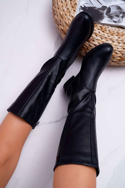 Kozaki Damskie Sergio Leone Z Gumką w Cholewce Ocieplane Czarne KZ528