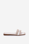 Flat Ladies Slippers With Strap And Buckle Beige-White Zilina