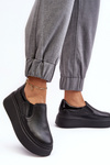 Buty Sportowe Damskie Skóra Platforma Czarne Lemar Manish 10151