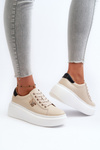 Beige Women's Leather Platform Sneakers Pernalia