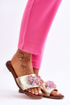 Leather Women's Slippers With Decoration Nicole 2726/064 Golden
