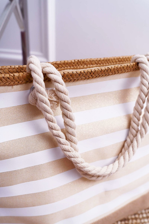 Duża Plażowa Torebka Shopper Beżowa