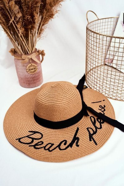 Women's Hat 100% Paper Camel A large-brimmed Beach Please