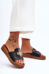 Leather Women's Platform Slippers with Black Azera