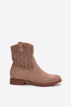 Women's Flat Heeled Ankle Boots with Openwork Pattern S.Барски HY52-530 Beige