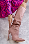 Fashionable Boots On High Heel With Cubic Zirconia Pink Lovisa