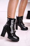 Women’s Ankle Boots with Pearls Shiny Black Black Mirror