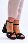 Suede Square Heel Sandals Black Powerful