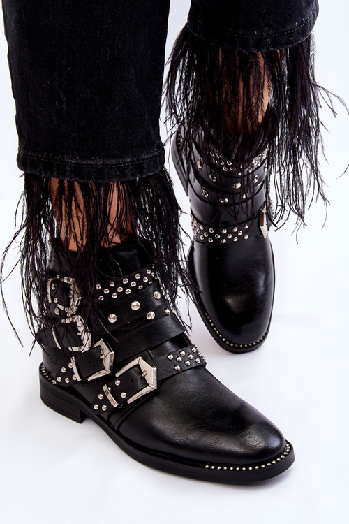 Women's Boots With Stripes And Studs Black Ramso