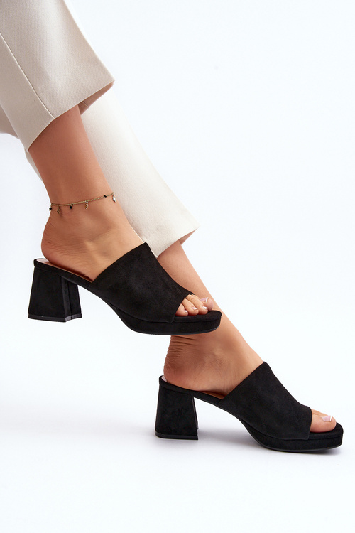 Klapki Damskie Obcas Czarne Bralya TU256P