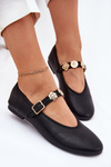 Women's Ballerinas With Strap And Golden Decorations Black Firicene
