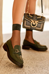 Women's Leather Moccasins Dark Green Beanika