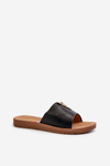 Women's flat sole sandals with eco leather decoration Black Makia